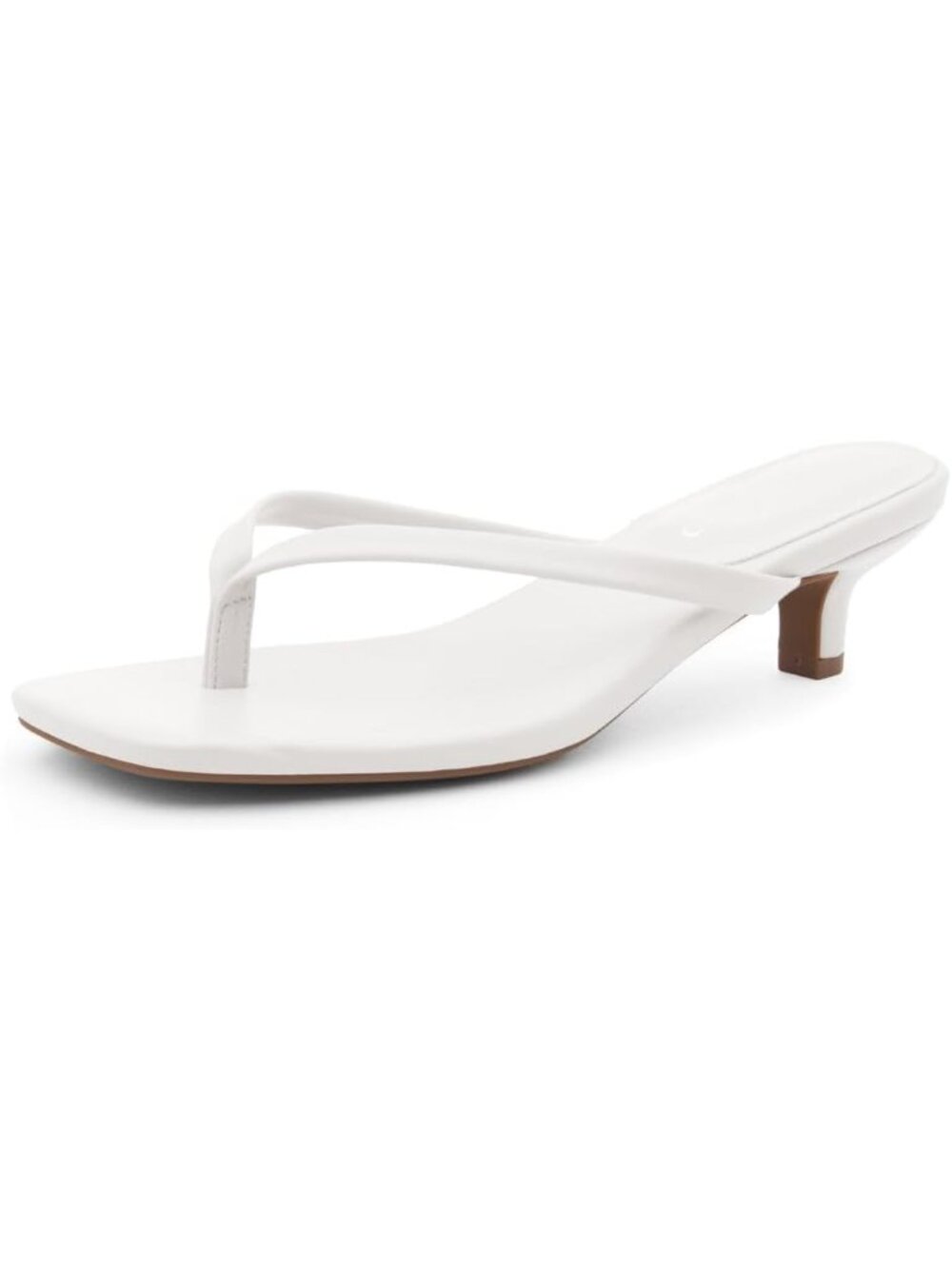 Women's White Kitten Heels Square Open Toe Flip Flop Heels 1.75 Inch Low Heeled